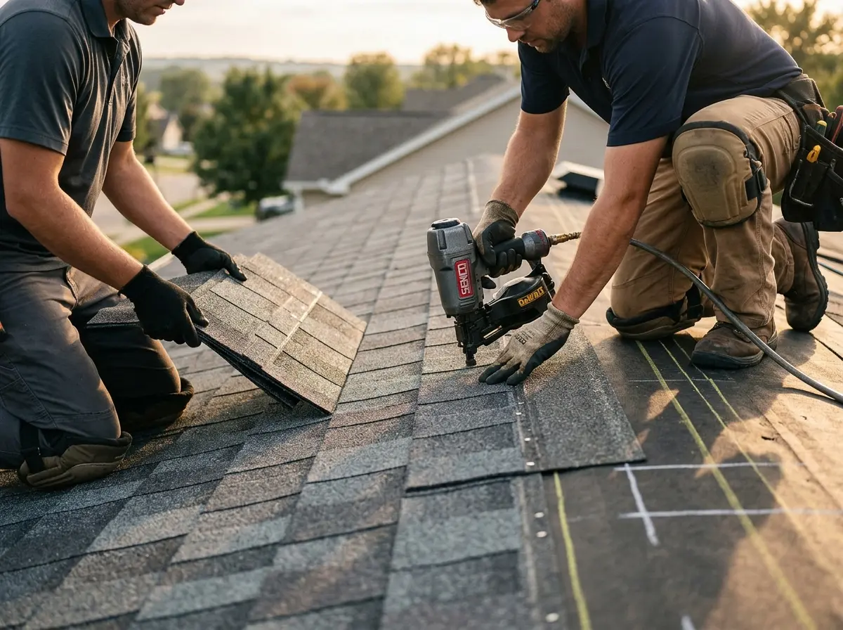 Professional roofer working on a residential roof in Gardnerville Ranchos